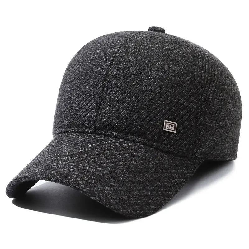 Men's Black Wool Beanie Winter Peaked Cap