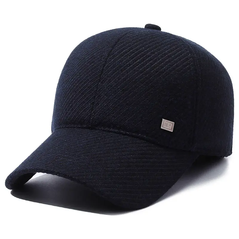 Men's Black Wool Beanie Winter Peaked Cap