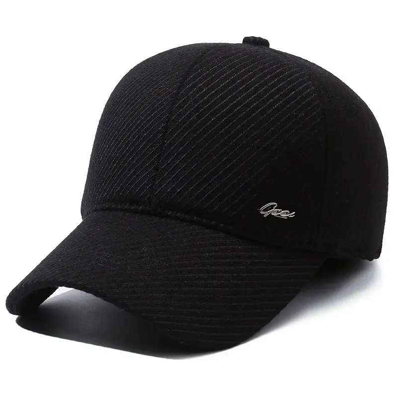Men's Black Wool Beanie Winter Peaked Cap