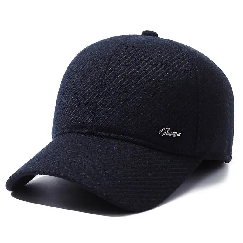 Men's Black Wool Beanie Winter Peaked Cap