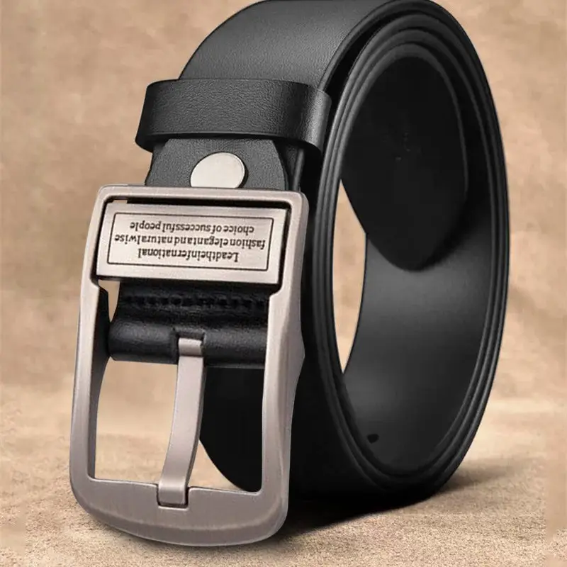 New Men's Black Leather Belt with Retro Pin Buckle - Image 4