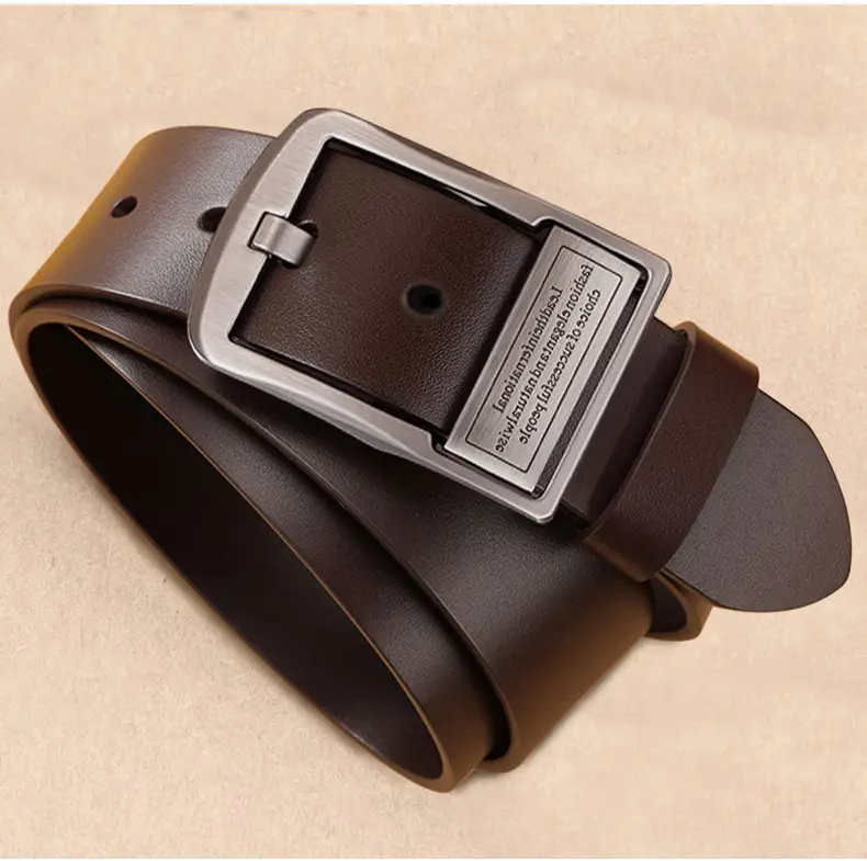 New Men's Black Leather Belt with Retro Pin Buckle — feature 13