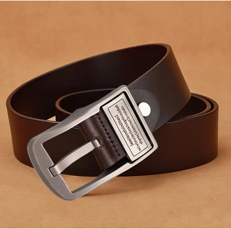 New Men's Black Leather Belt with Retro Pin Buckle — feature 14