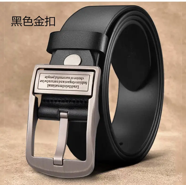 New Men's Black Leather Belt with Retro Pin Buckle — feature 15