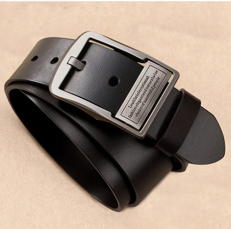 New Men's Black Leather Belt with Retro Pin Buckle — feature 16