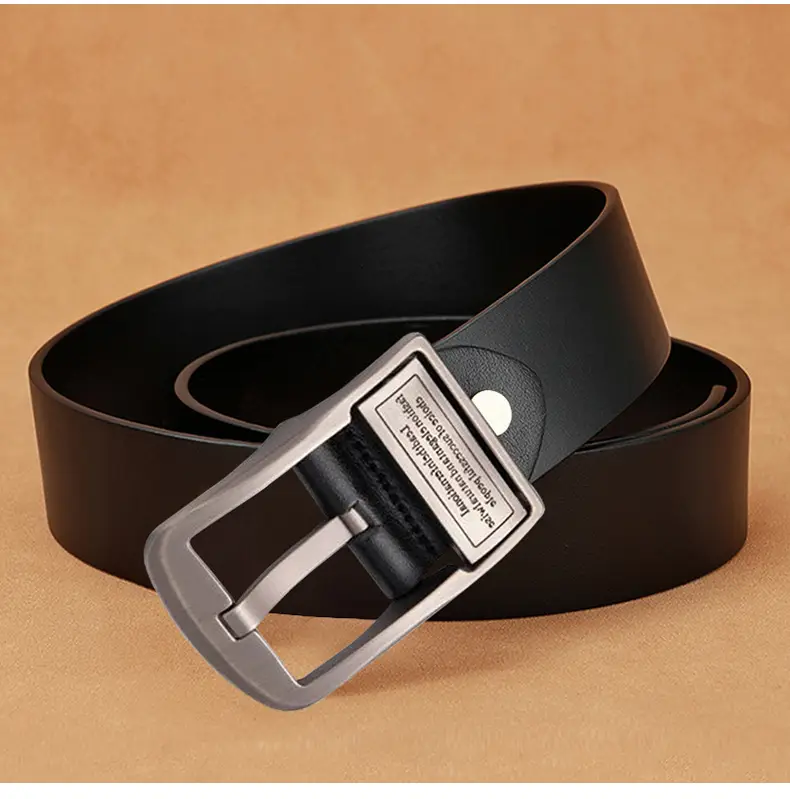 New Men's Black Leather Belt with Retro Pin Buckle — feature 17