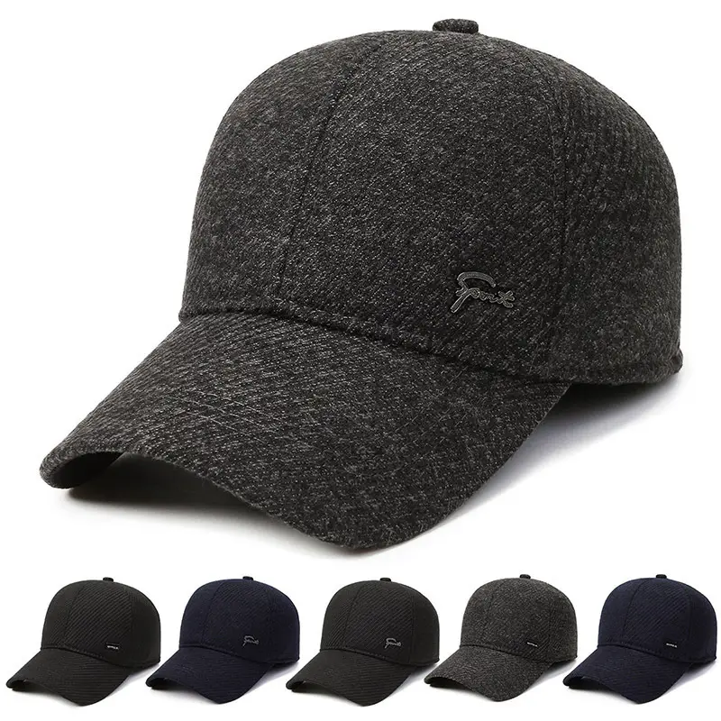 Men's Fleece Lined Winter Beige Cap with Logo