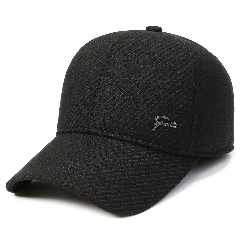 Men's Fleece Lined Winter Beige Cap with Logo