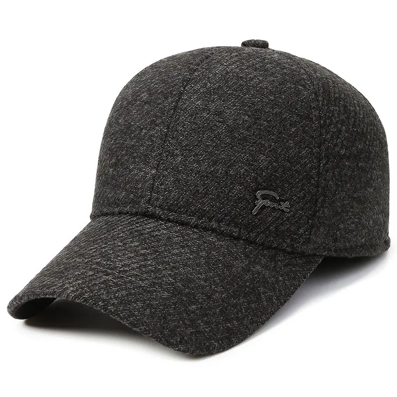 Men's Fleece Lined Winter Beige Cap with Logo