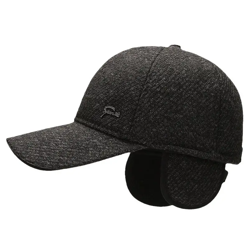 Men's Fleece Lined Winter Beige Cap with Logo
