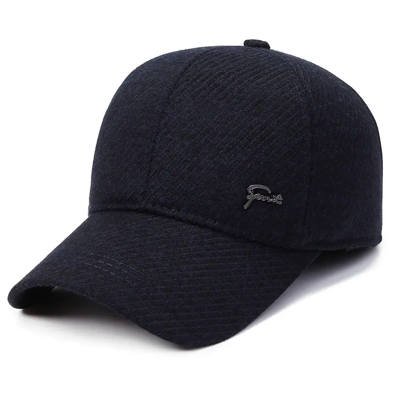 Men's Fleece Lined Winter Beige Cap with Logo