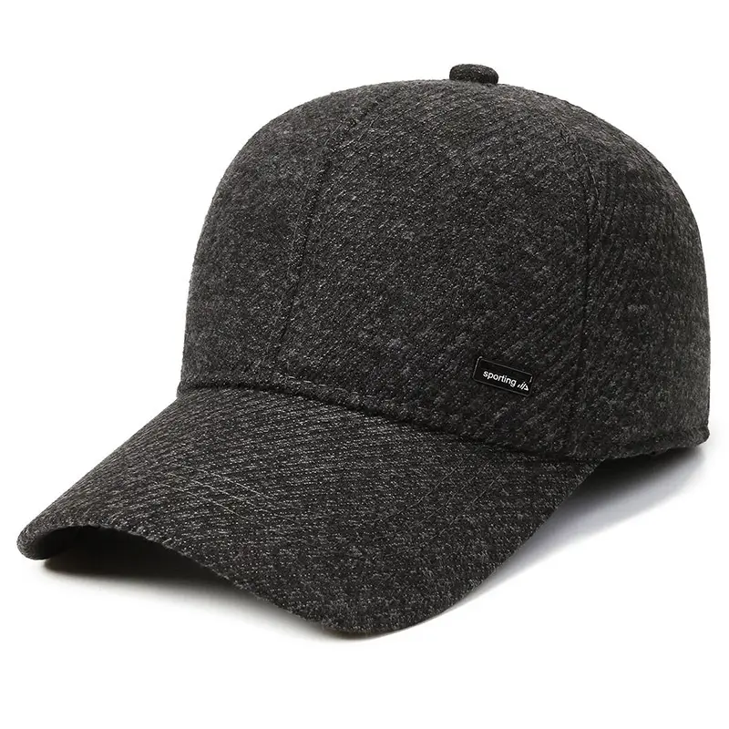 Men's Fleece Lined Winter Beige Cap with Logo