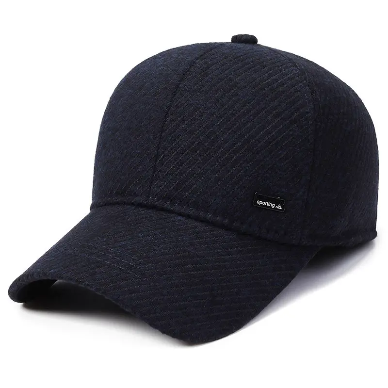 Men's Fleece Lined Winter Beige Cap with Logo