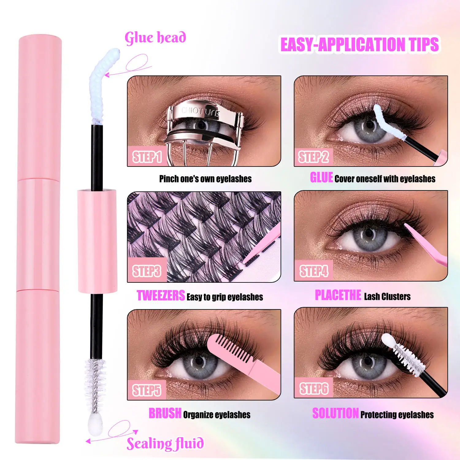 DIY False Eyelashes 126 Clusters Curved Mixed Single 10-14mm - Image 7