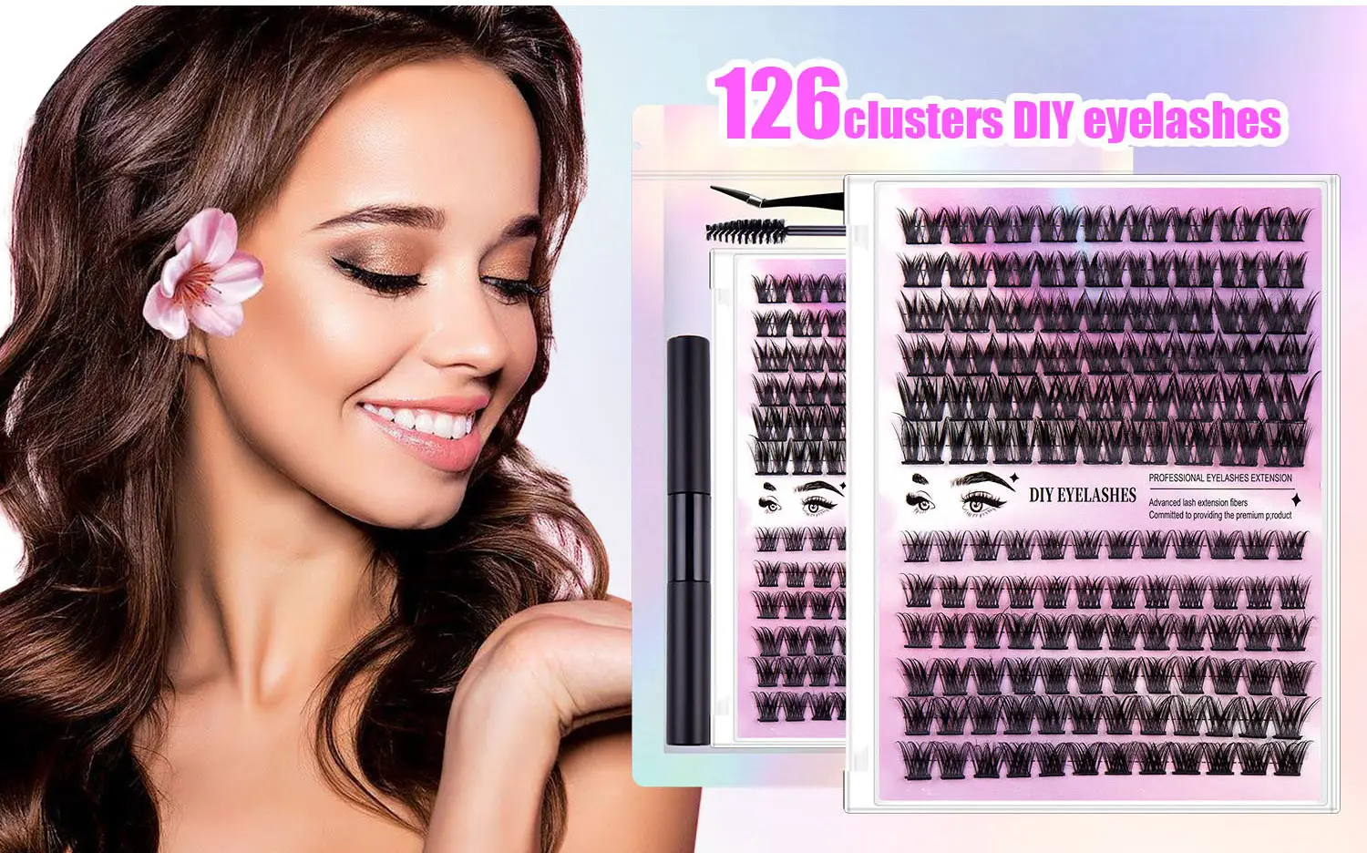 DIY False Eyelashes 126 Clusters Curved Mixed Single 10-14mm — feature 10