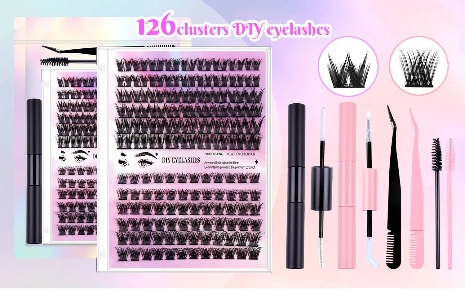 DIY False Eyelashes 126 Clusters Curved Mixed Single 10-14mm — feature 2