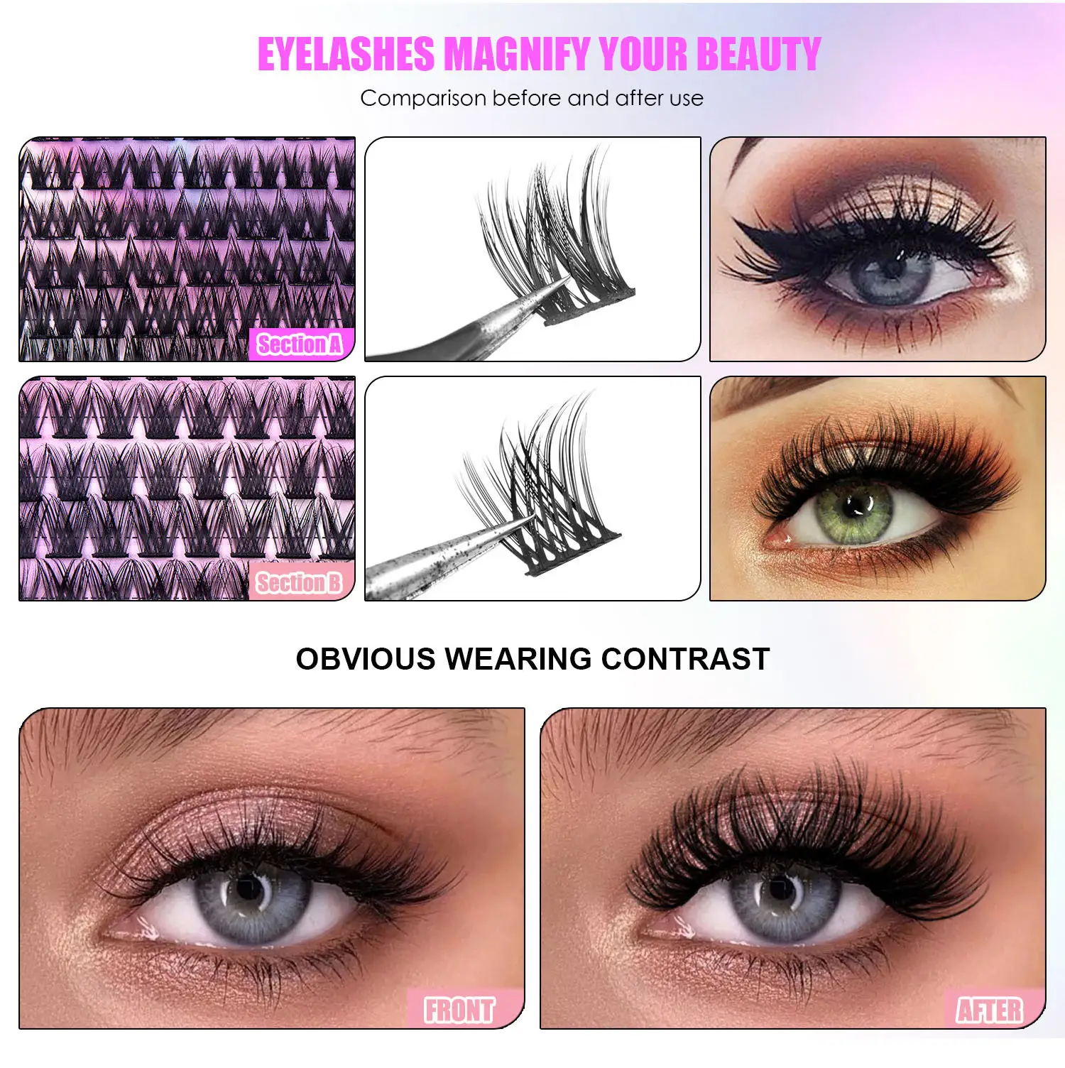 DIY False Eyelashes 126 Clusters Curved Mixed Single 10-14mm — feature 4