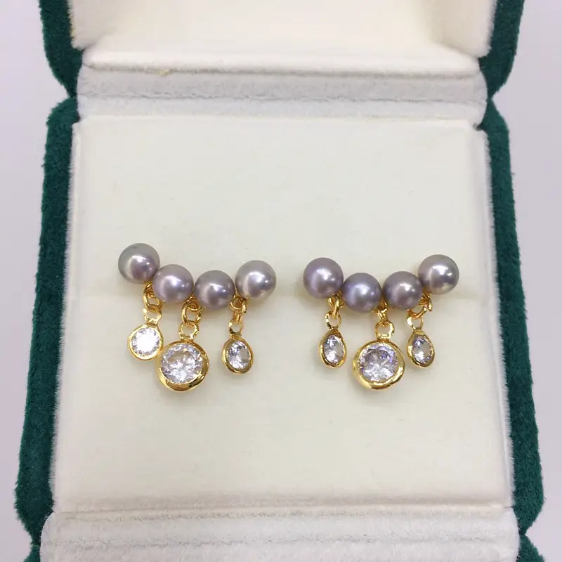 Natural Pearl Earrings for Women 18K Gold Filled Multi-Zircon - Image 4