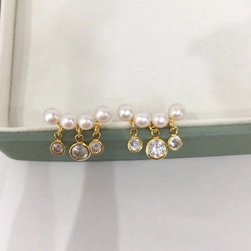 Natural Pearl Earrings for Women 18K Gold Filled Multi-Zircon - Image 5