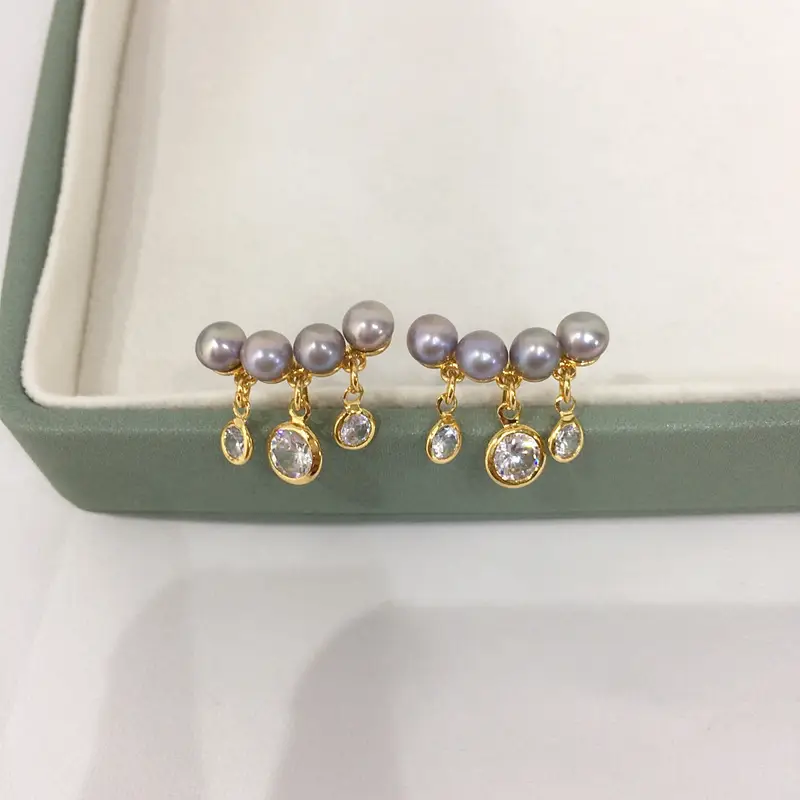 Natural Pearl Earrings for Women 18K Gold Filled Multi-Zircon — feature 5