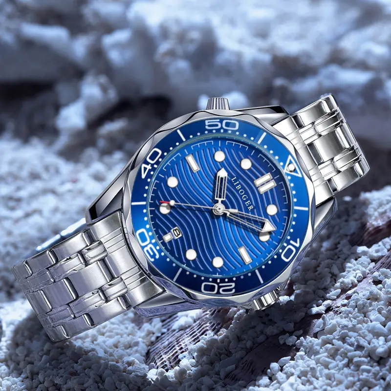 Men's Blue Dial Steel Band Quartz Watch
