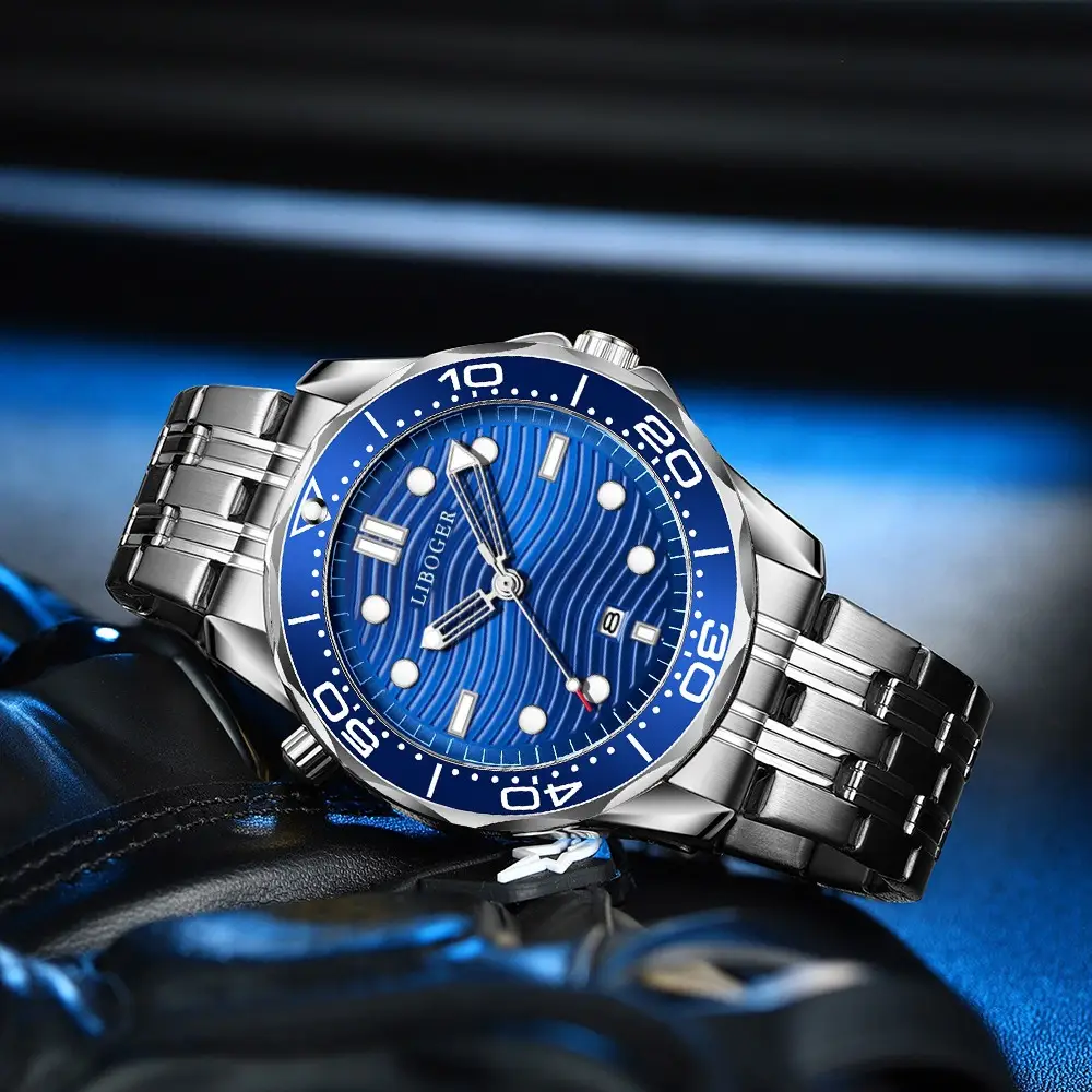 Men's Blue Dial Steel Band Quartz Watch