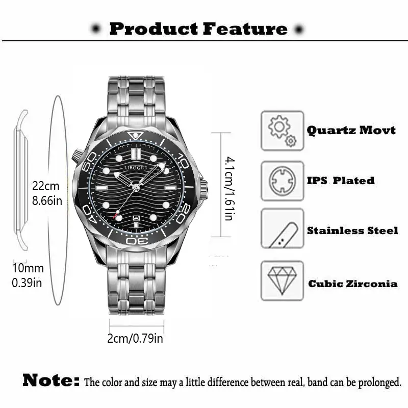 Men's Blue Dial Steel Band Quartz Watch — feature 1