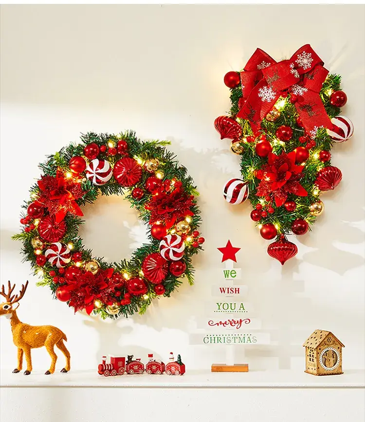 Christmas Wreath Vine Ring with Glowing Balls & Pine Cones 40cm — feature 10