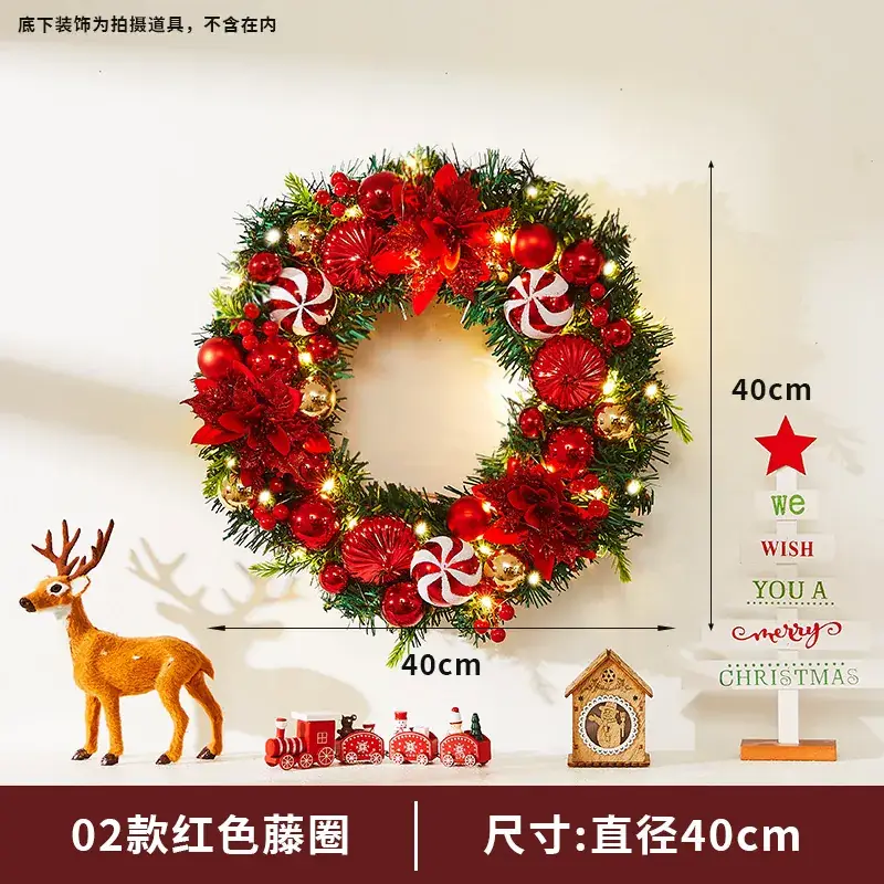 Christmas Wreath Vine Ring with Glowing Balls & Pine Cones 40cm - Image 2