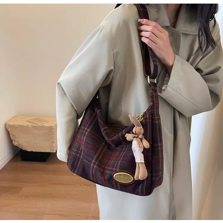 Women Plaid Wool Shoulder Bag Autumn Winter Niche Fashion — feature 13