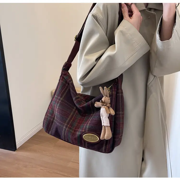 Women Plaid Wool Shoulder Bag Autumn Winter Niche Fashion — feature 14