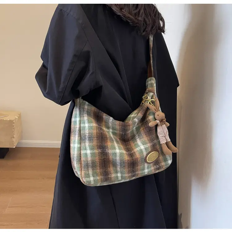 Women Plaid Wool Shoulder Bag Autumn Winter Niche Fashion — feature 19