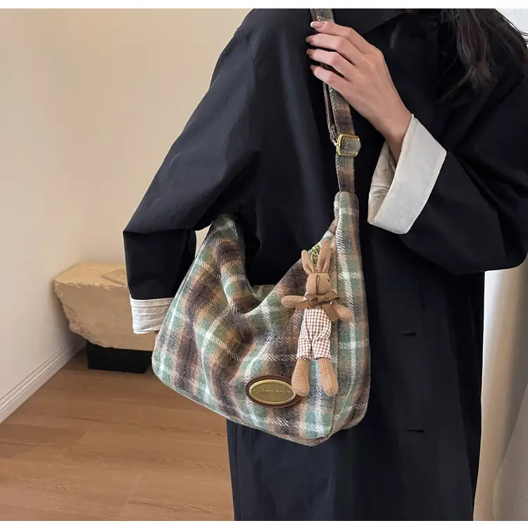 Women Plaid Wool Shoulder Bag Autumn Winter Niche Fashion — feature 20