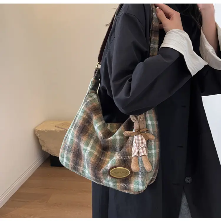 Women Plaid Wool Shoulder Bag Autumn Winter Niche Fashion — feature 21