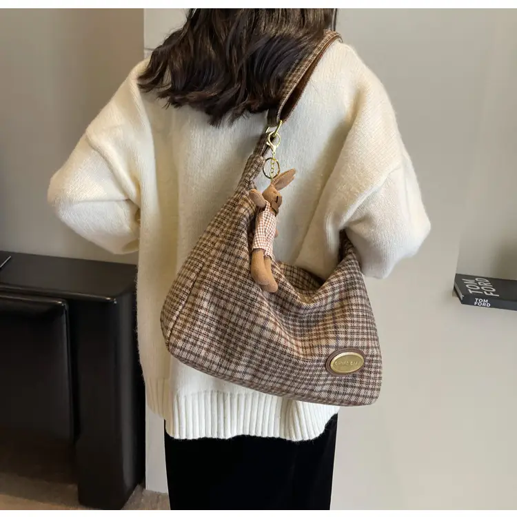 Women Plaid Wool Shoulder Bag Autumn Winter Niche Fashion — feature 25