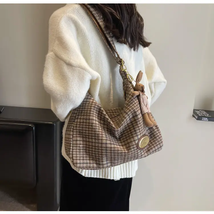 Women Plaid Wool Shoulder Bag Autumn Winter Niche Fashion — feature 27