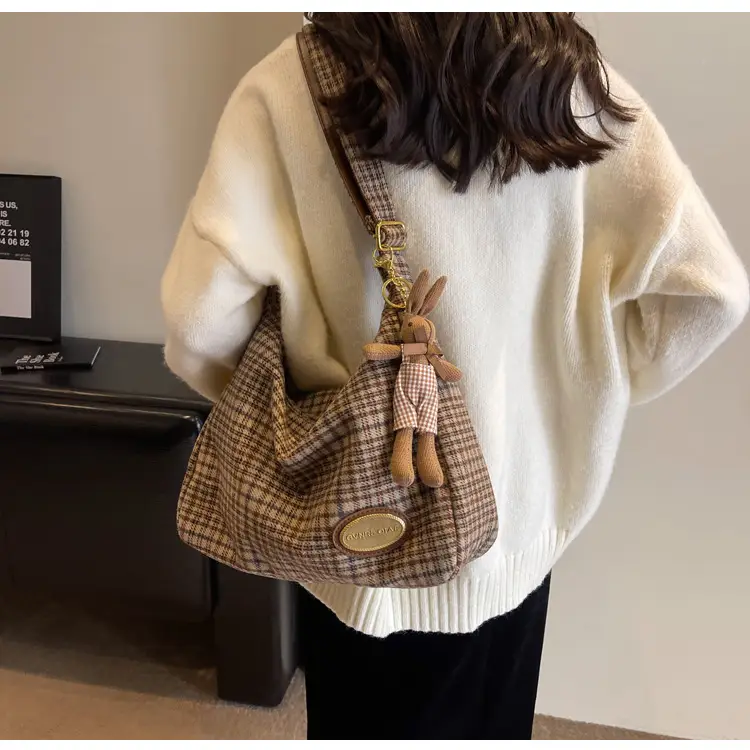 Women Plaid Wool Shoulder Bag Autumn Winter Niche Fashion — feature 28