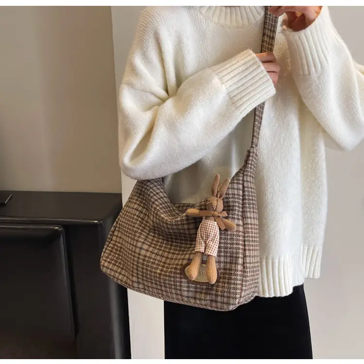 Women Plaid Wool Shoulder Bag Autumn Winter Niche Fashion — feature 29