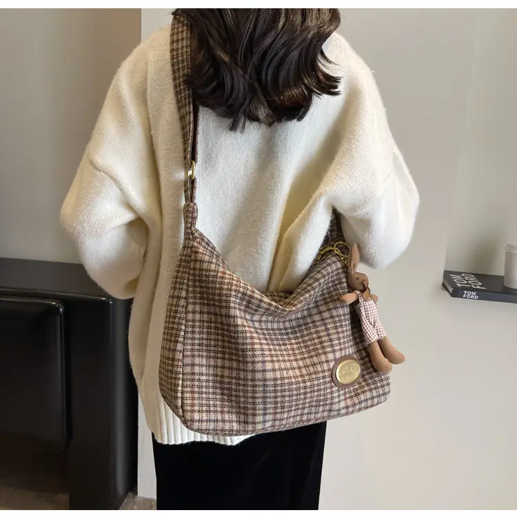 Women Plaid Wool Shoulder Bag Autumn Winter Niche Fashion — feature 30