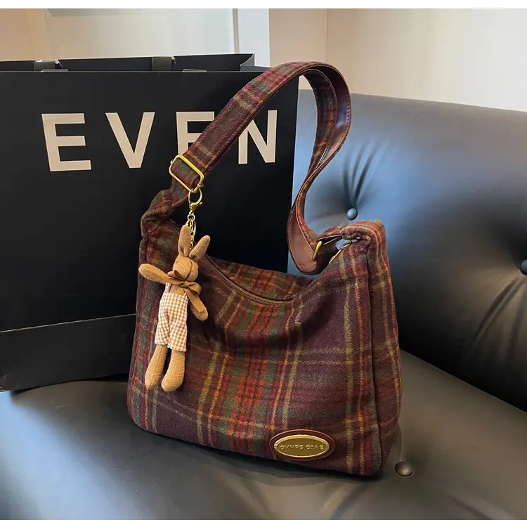 Women Plaid Wool Shoulder Bag Autumn Winter Niche Fashion — feature 34