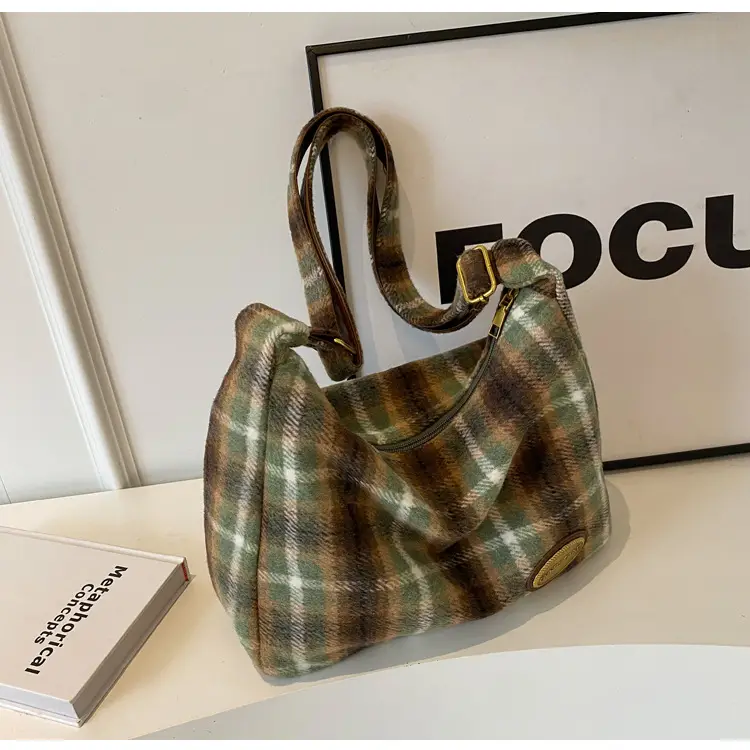 Women Plaid Wool Shoulder Bag Autumn Winter Niche Fashion — feature 36
