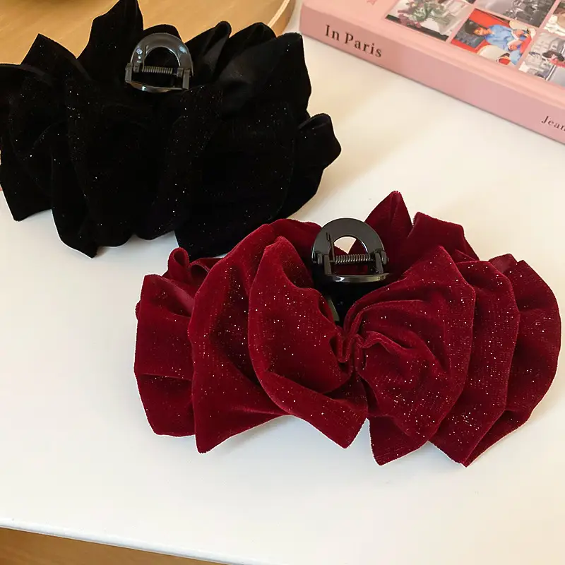 Black Star Bow Hairpin with Red Velvet Clip - Image 9