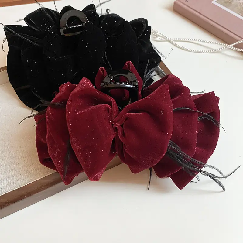 Black Star Bow Hairpin with Red Velvet Clip — feature 1