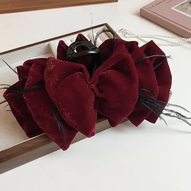 Black Star Bow Hairpin with Red Velvet Clip — feature 4
