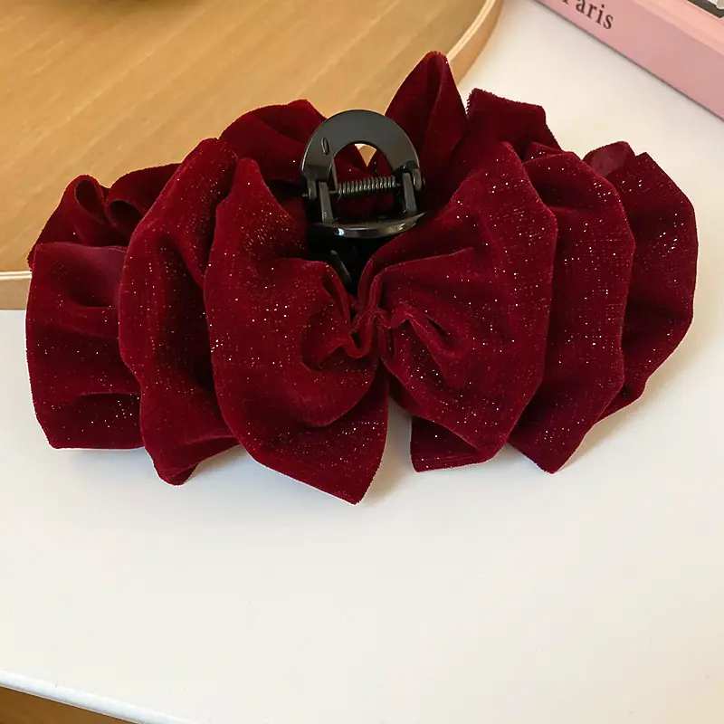 Black Star Bow Hairpin with Red Velvet Clip - Image 4