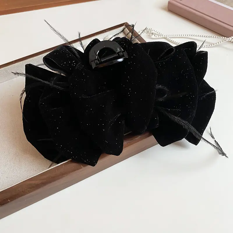 Black Star Bow Hairpin with Red Velvet Clip - Image 5