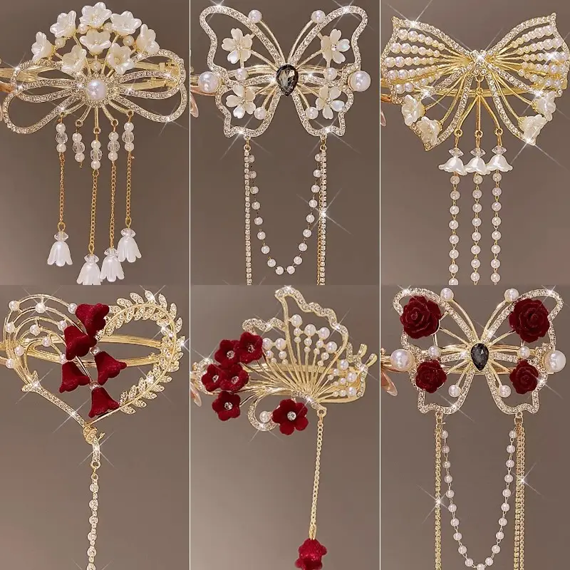 High-End Butterfly Hairpin with Rhinestone & Frog Buckle