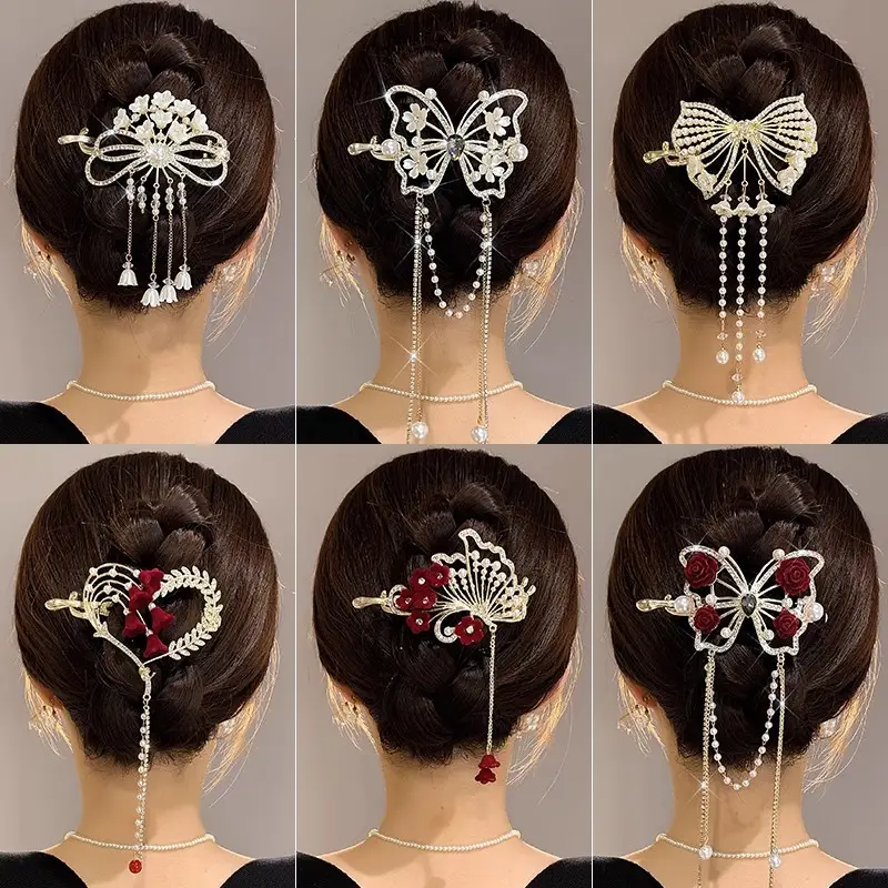 High-End Butterfly Hairpin with Rhinestone & Frog Buckle