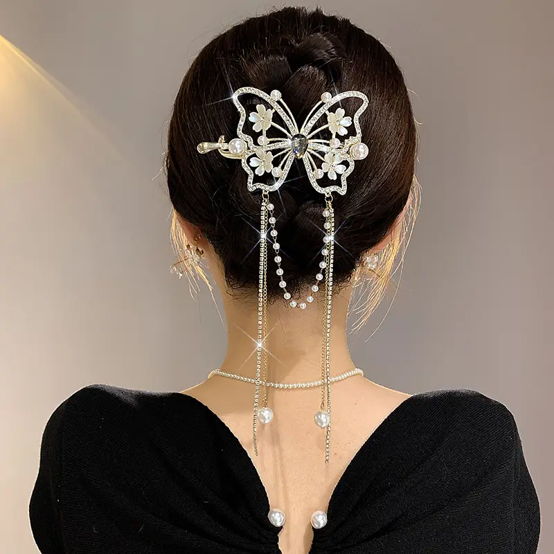 High-End Butterfly Hairpin with Rhinestone & Frog Buckle