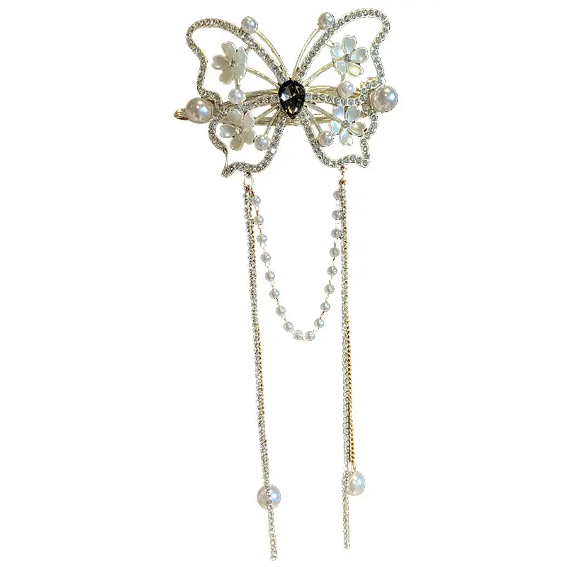High-End Butterfly Hairpin with Rhinestone & Frog Buckle